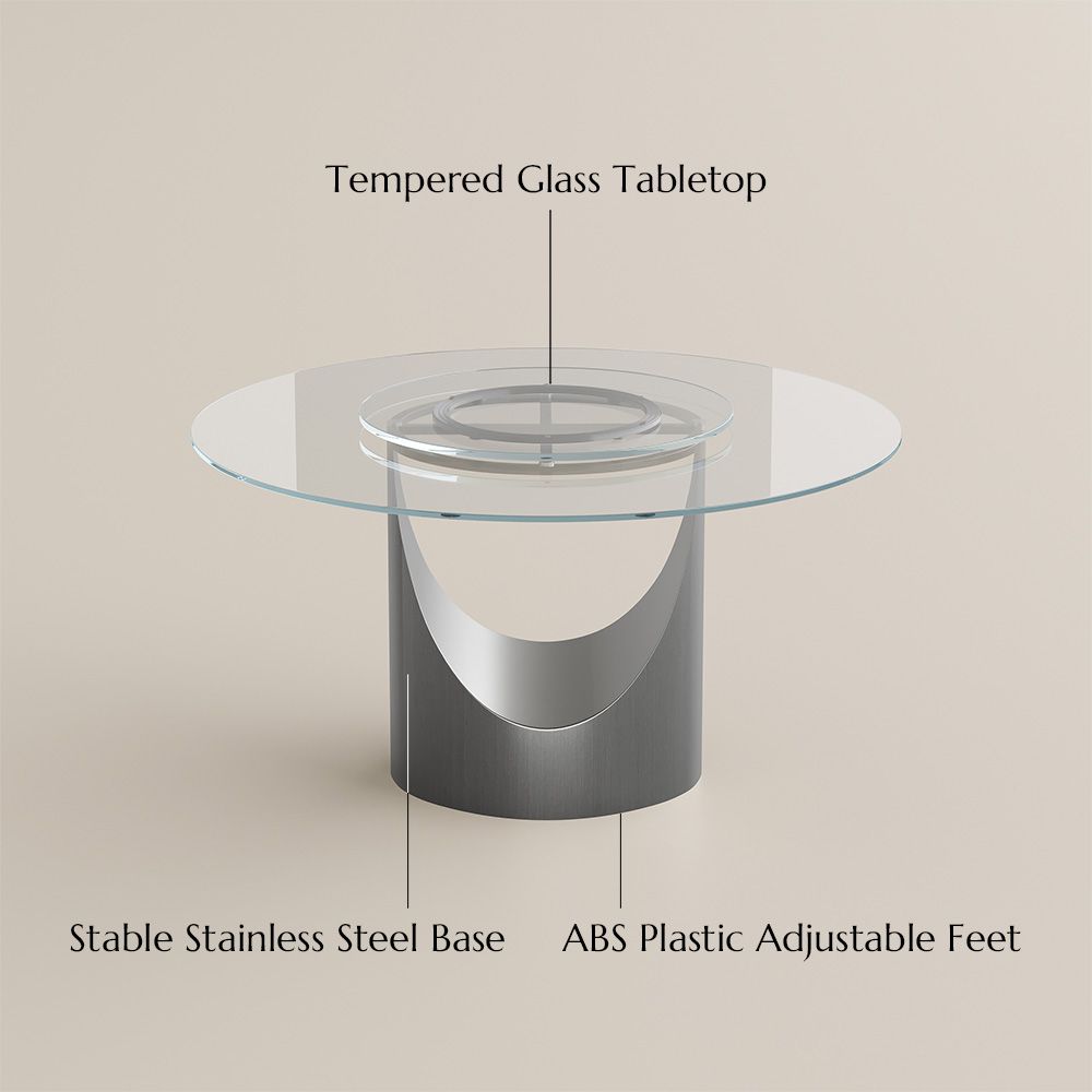Modern Clear & Gray Tempered Glass Dining Tables