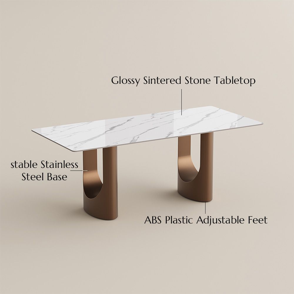 Bronze White Glossy Sintered Stone Dining Tables
