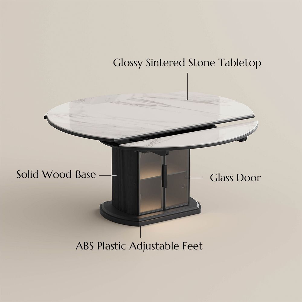 for 6 White A & Gray Glossy Sintered Stone Extendable Dining Tables