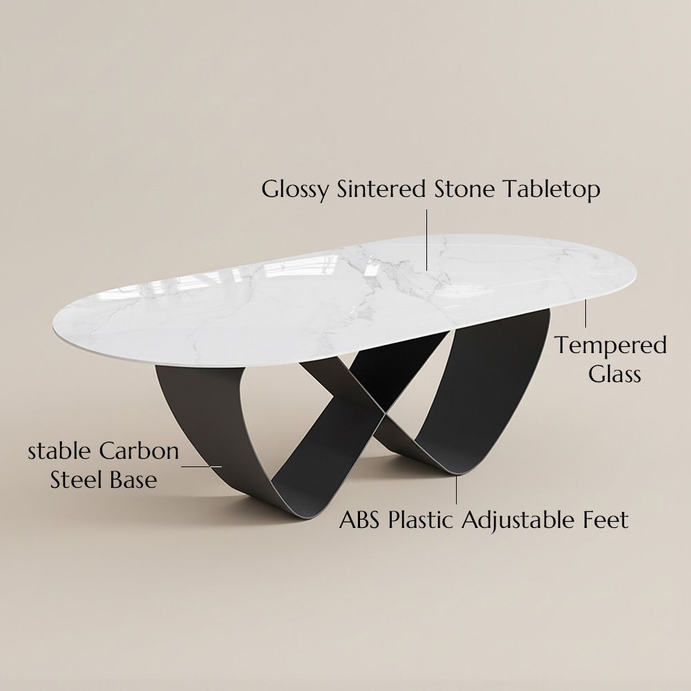 Curved White & Black Glossy Sintered Stone Dining Tables