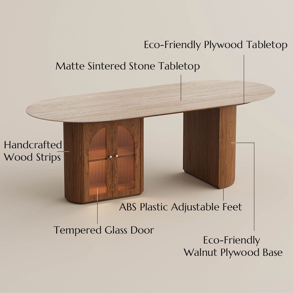 with Storage Yellow & Walnut Matte Sintered Stone Dining Tables