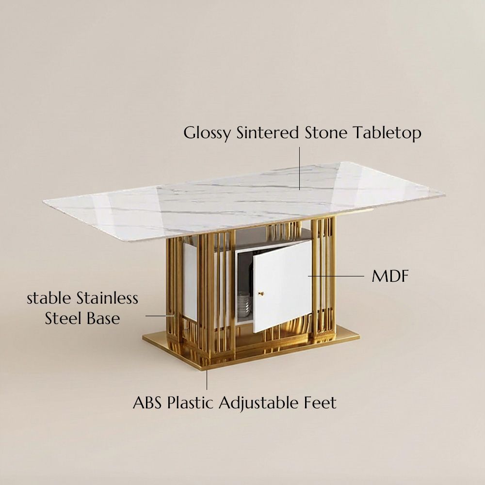Modern White & Gold Glossy Sintered Stone Dining Tables