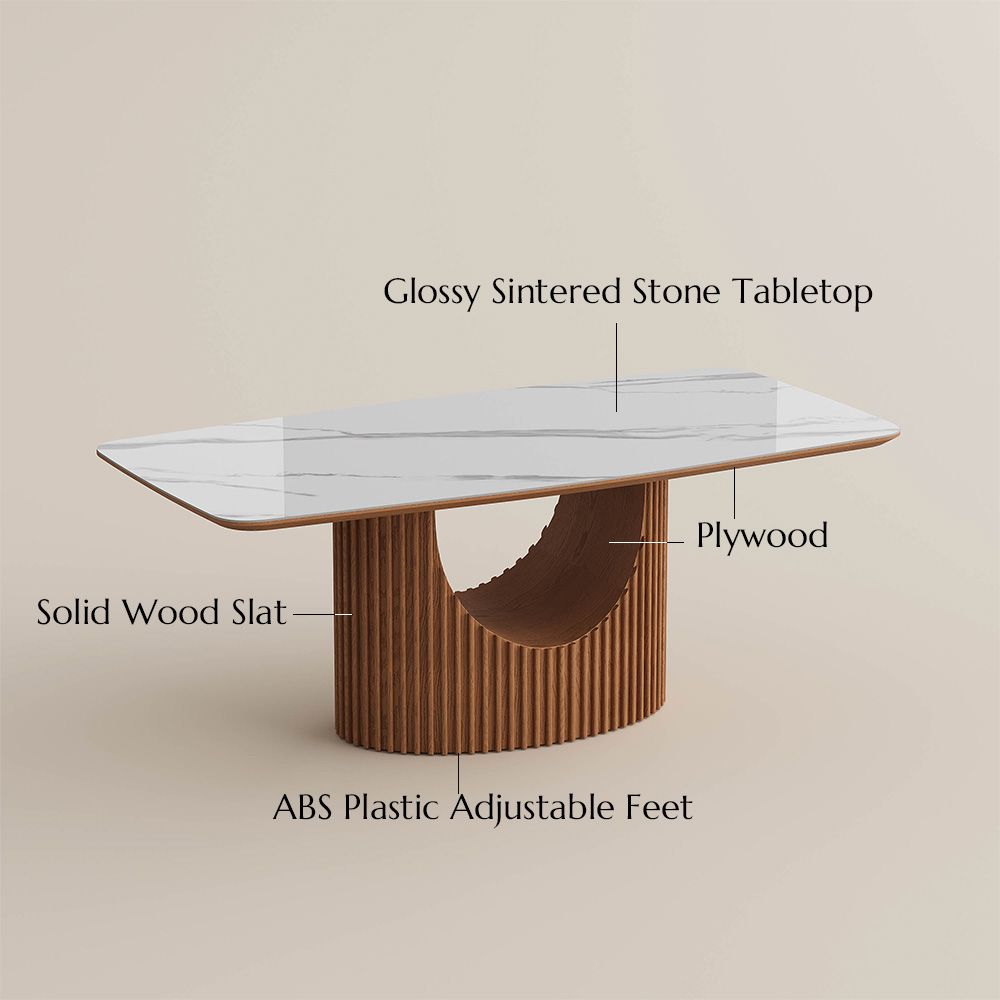 Pedestal White & Walnut Glossy Sintered Stone Dining Tables