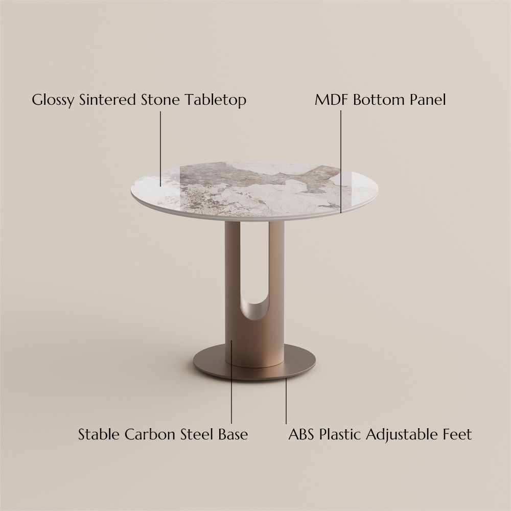 Round Pandora & Bronze Glossy Sintered Stone Small Bar & Bistro Tables