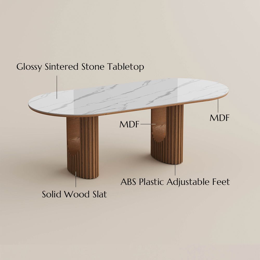 Solid Wood White & Walnut Glossy Sintered Stone Dining Tables