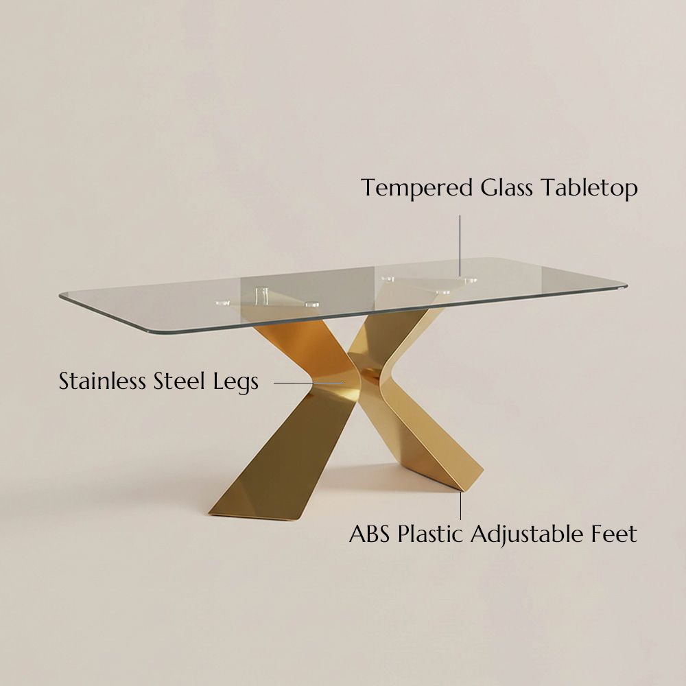 Partial Assembly Required Golden&Transparent Color Tempered Glass Dining Tables