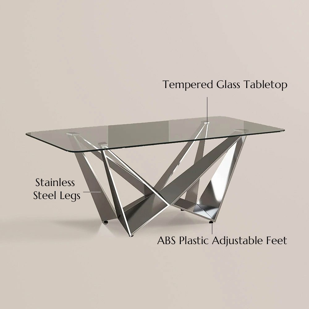 Silver Silver+Transparent Crystal Tempered Glass Dining Tables