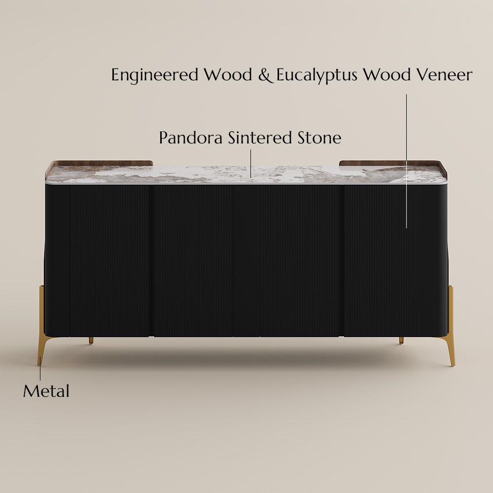 Modern Luxury Black Glossy Sintered Stone Storage Cabinets