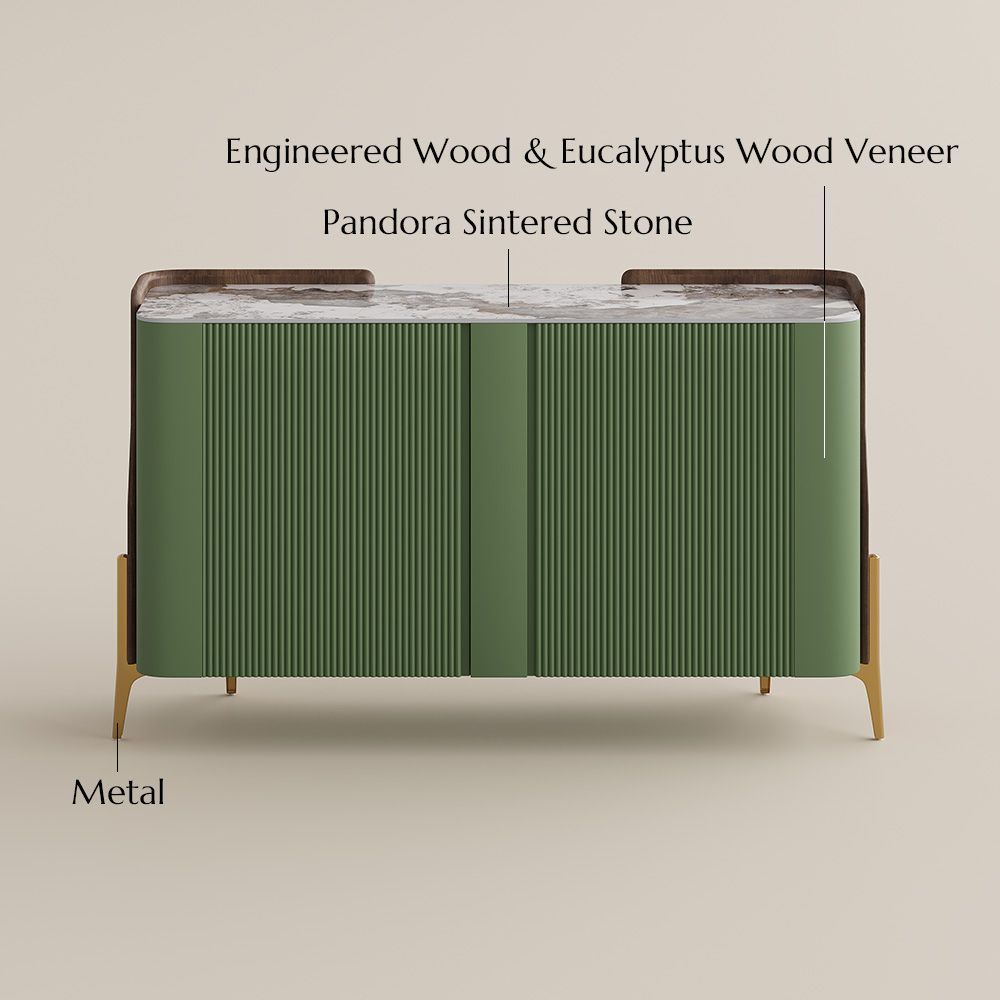 Modern Green Glossy Sintered Stone Storage Cabinets