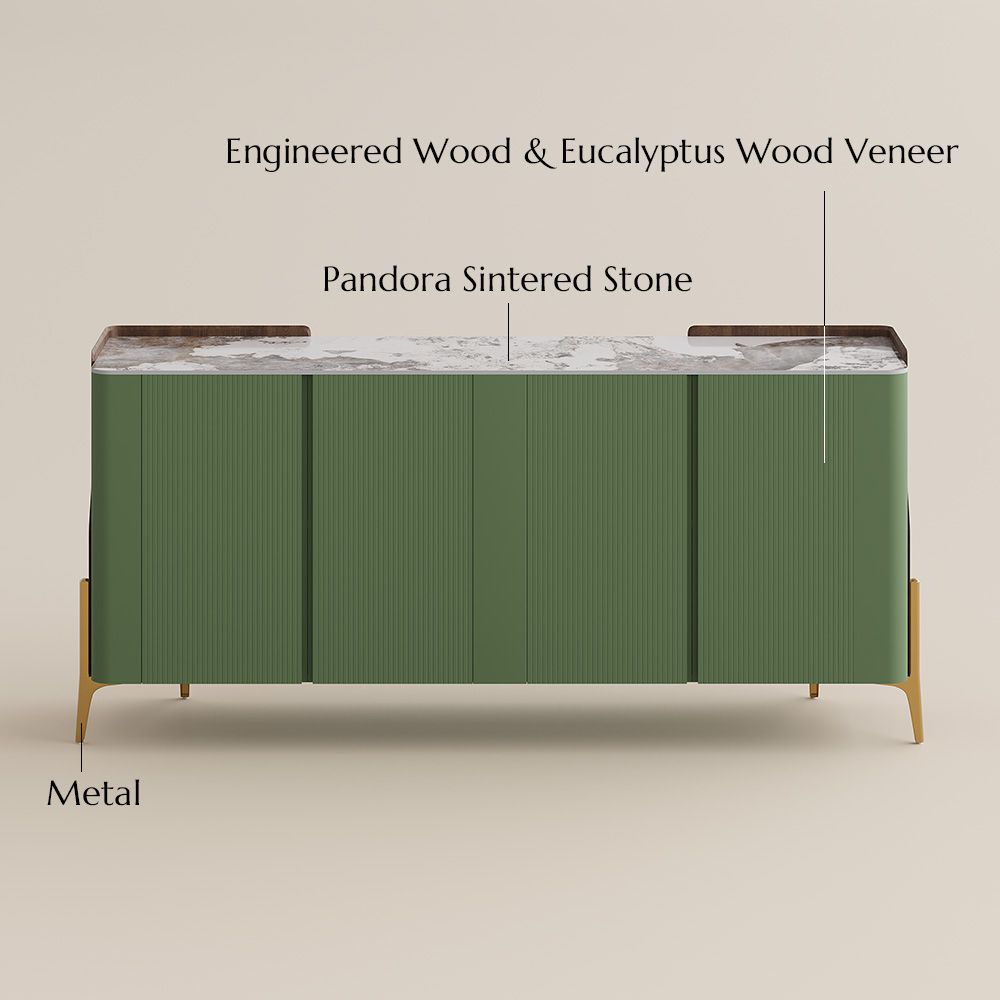 Bar Cabinet Green Glossy Sintered Stone Storage Cabinets