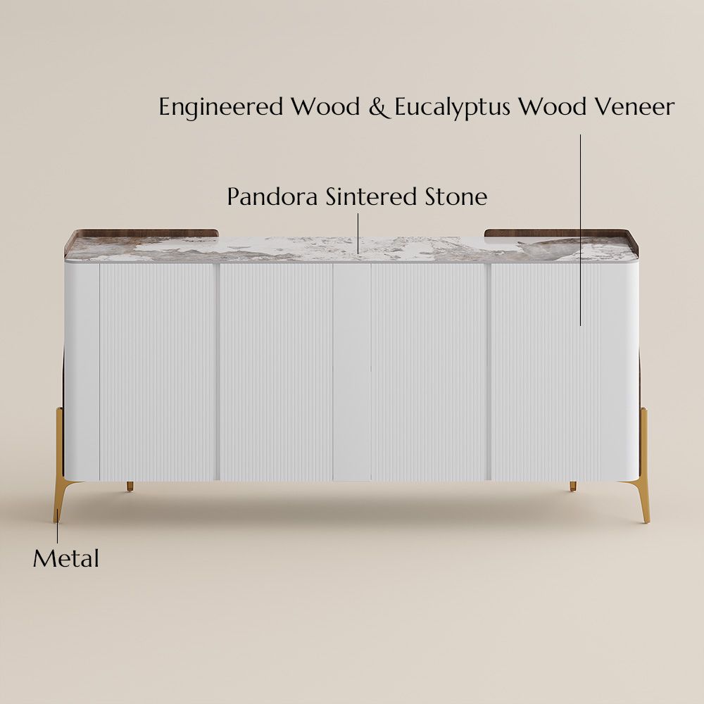 Console Table White Glossy Sintered Stone Storage Cabinets