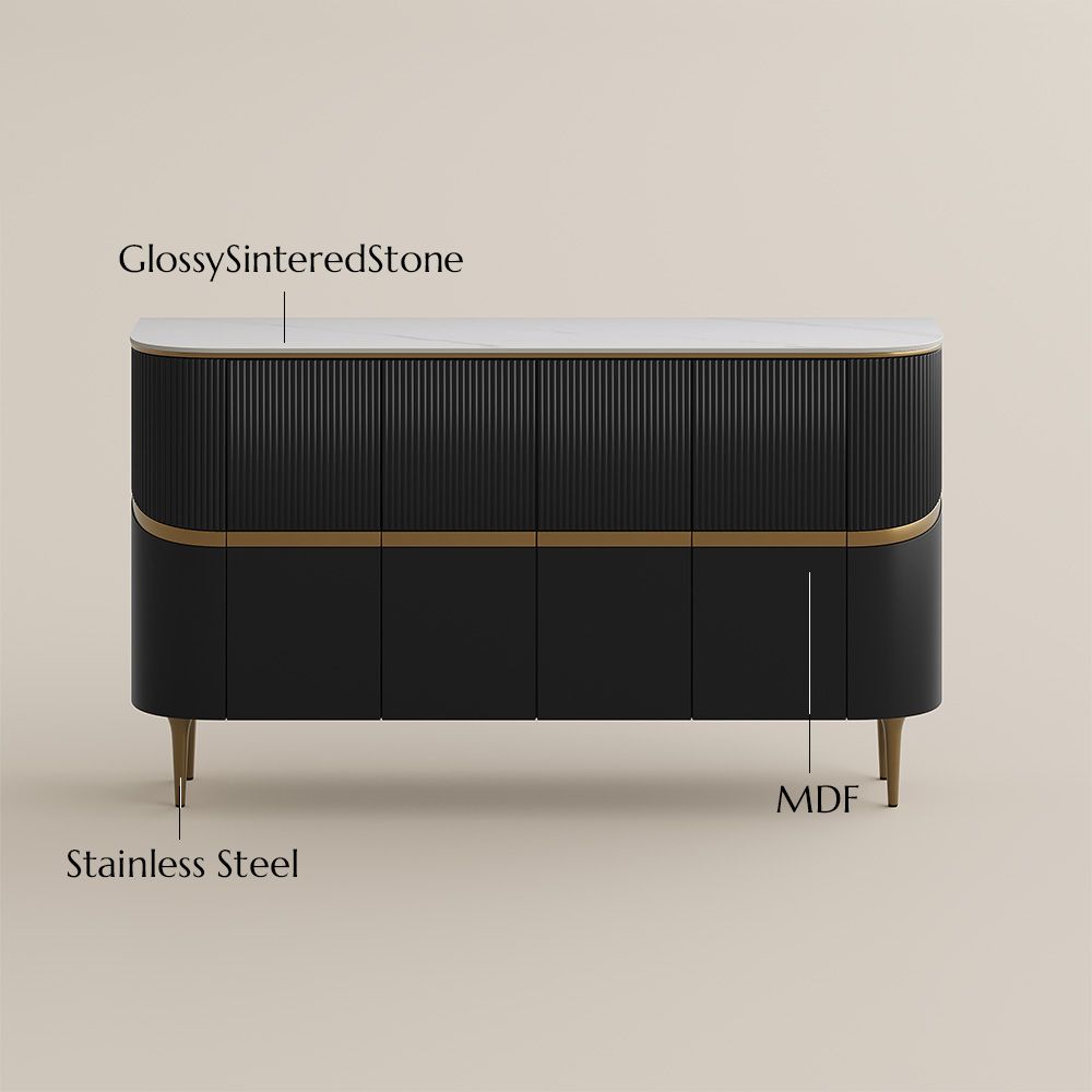 Modern Luxury Black & Gold Glossy Sintered Stone Storage Cabinets