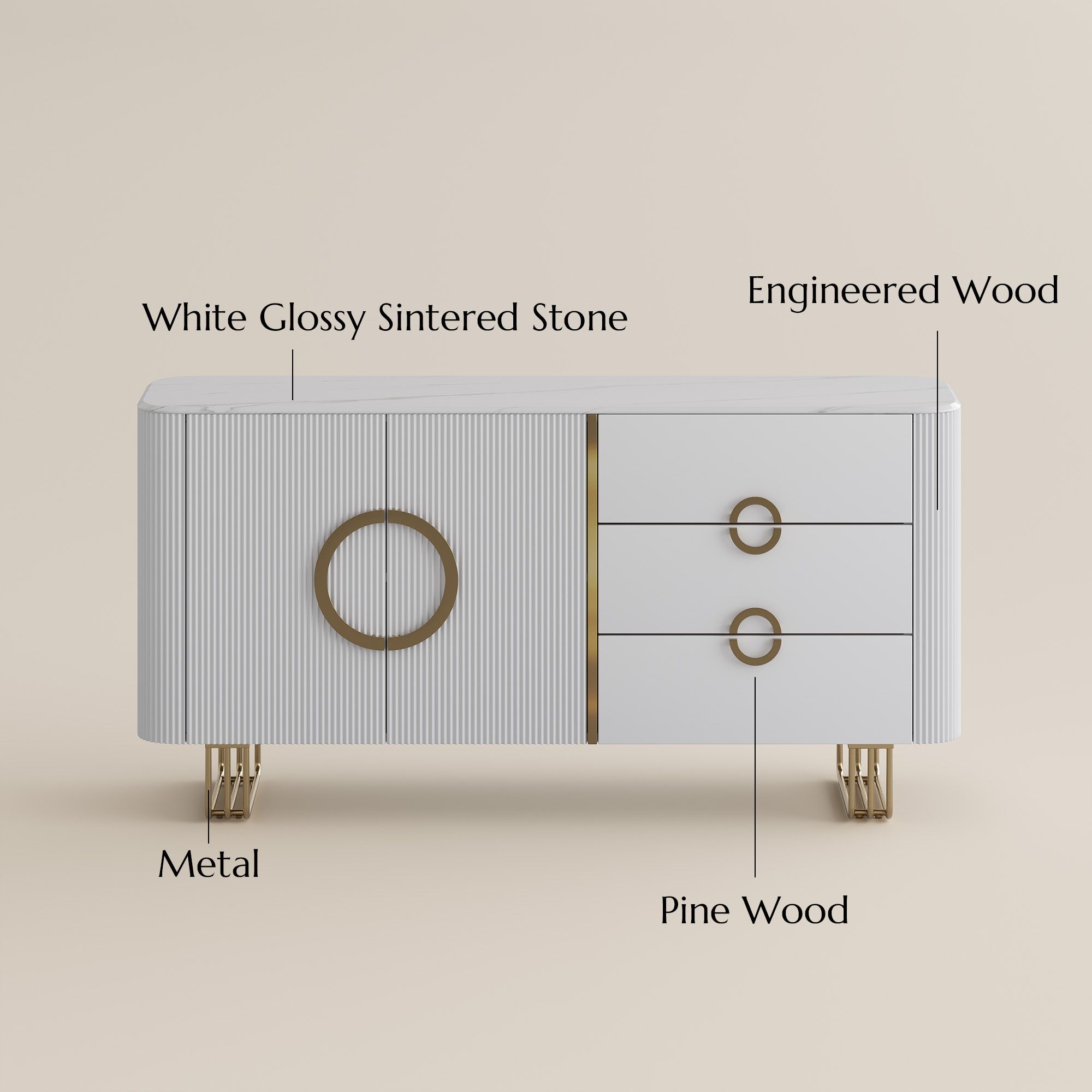 Drawer Storage White Glossy Sintered Stone Storage Cabinets