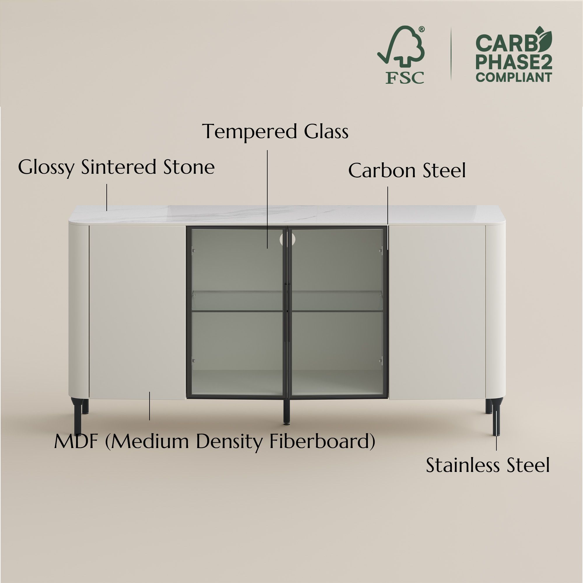 White & Black Glossy Sintered Stone Sideboards & Buffets