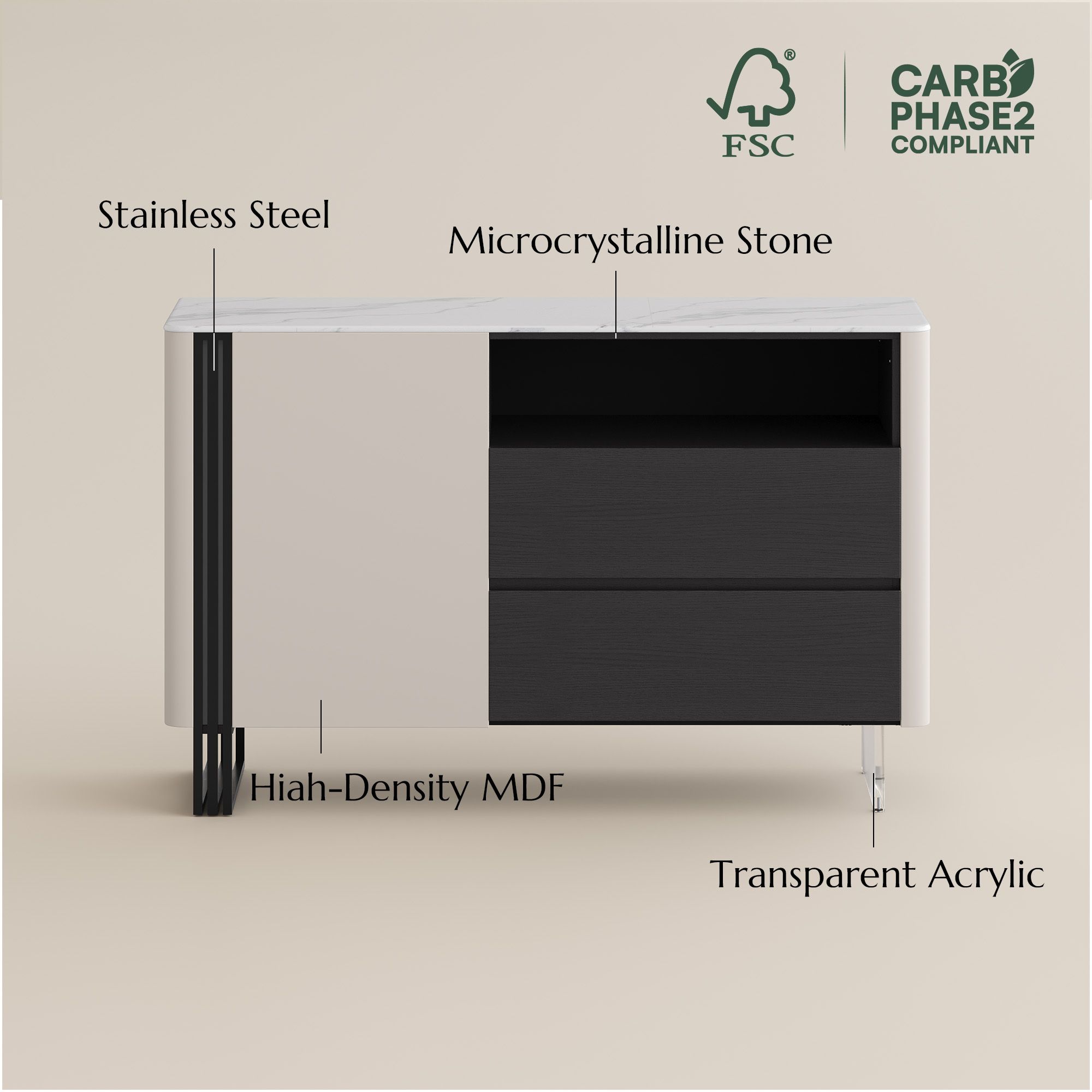 White & Black Crystallized Stone Sideboards & Buffets