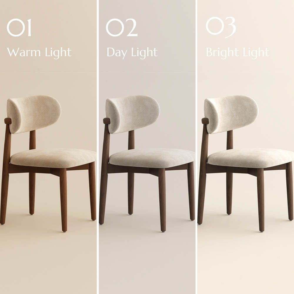 Wood Leg Beige & Walnut Cotton Linen Dining Chairs