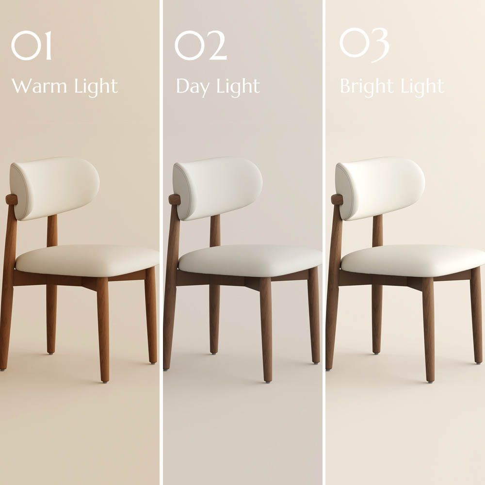 Wood Leg Beige & Light Walnut PU Leather Dining Chairs