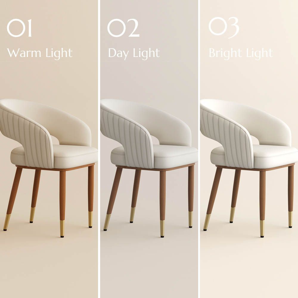 Carbon Steel Beige & Light Walnut PU Leather Dining Chairs