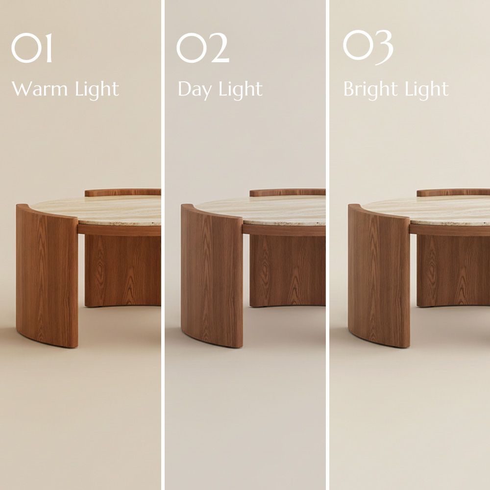 Round Walnut Color Matte Sintered Stone Coffee Tables