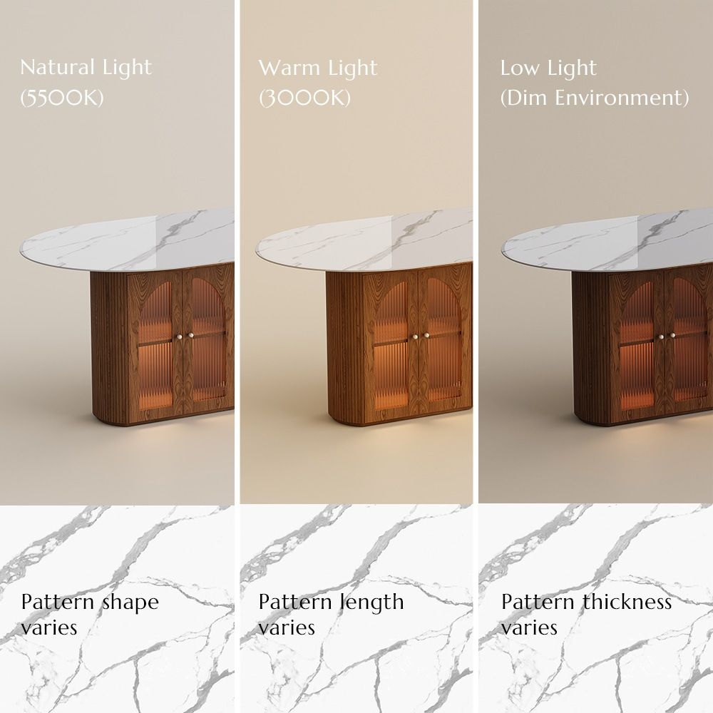 Mid Century Modern White & Walnut Glossy Sintered Stone Dining Tables