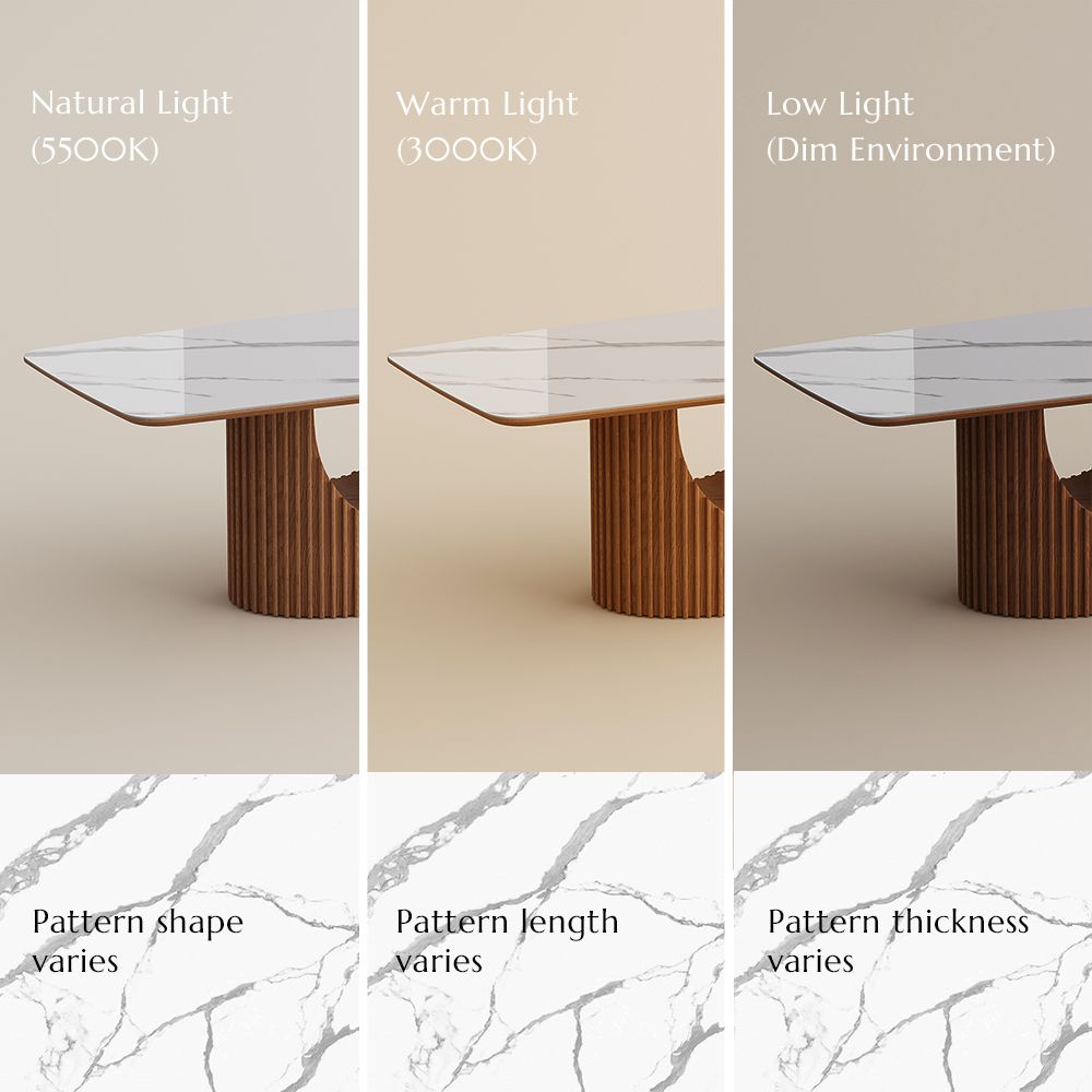 Mid Century Modern White & Walnut Glossy Sintered Stone Dining Tables