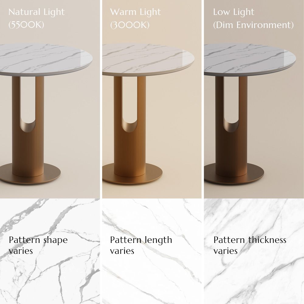 Round White & Bronze Glossy Sintered Stone Small Bar & Bistro Tables