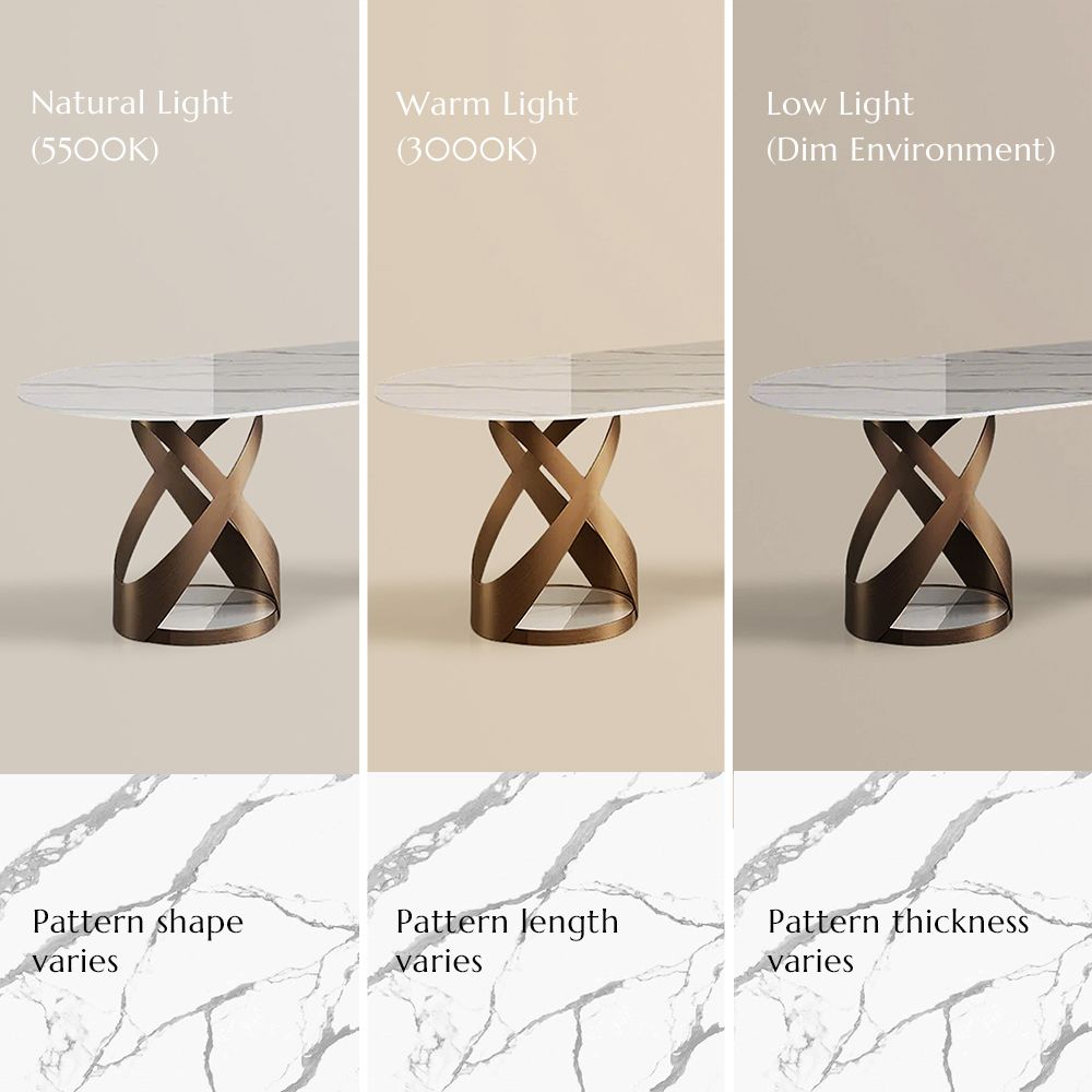 White & Bronze Glossy Sintered Stone Dining Tables