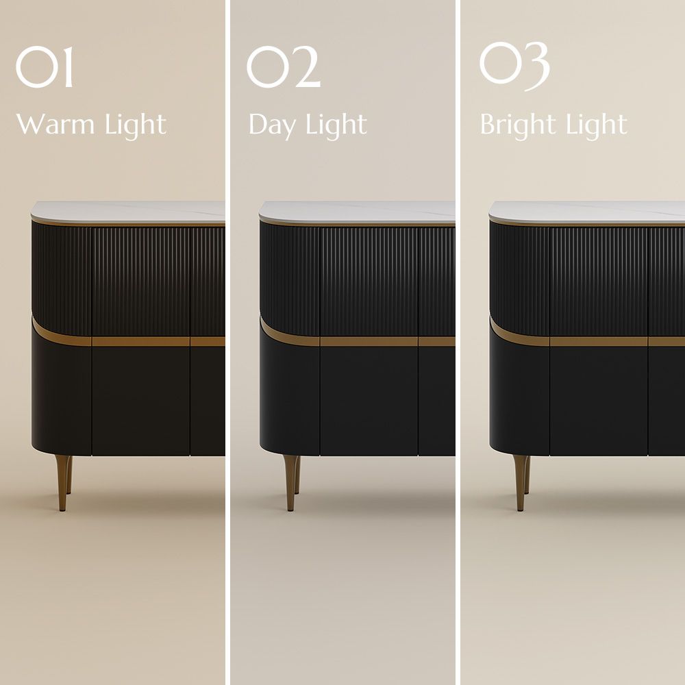 Office Black & Gold Glossy Sintered Stone Storage Cabinets