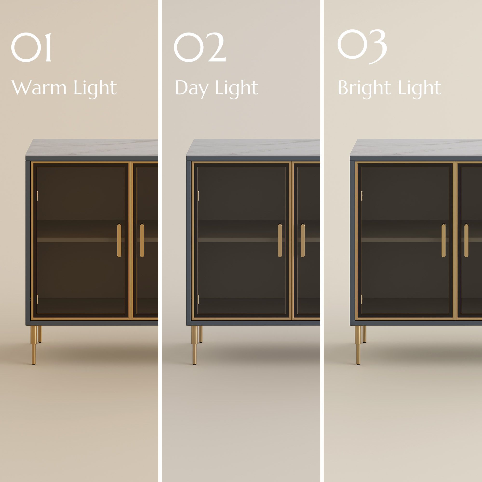 Wood White & Gray Blue Matte Sintered Stone Sideboards & Buffets