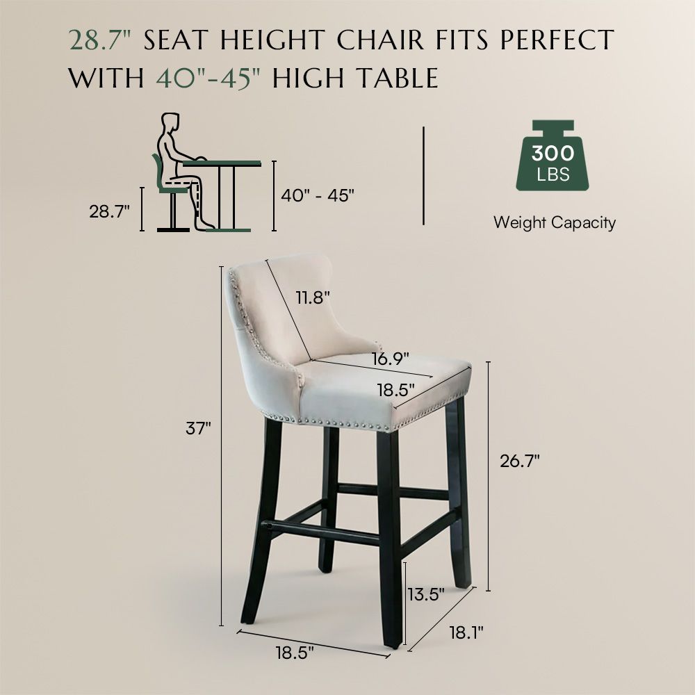 Modern Beige Velvet+Foam Bar Stools