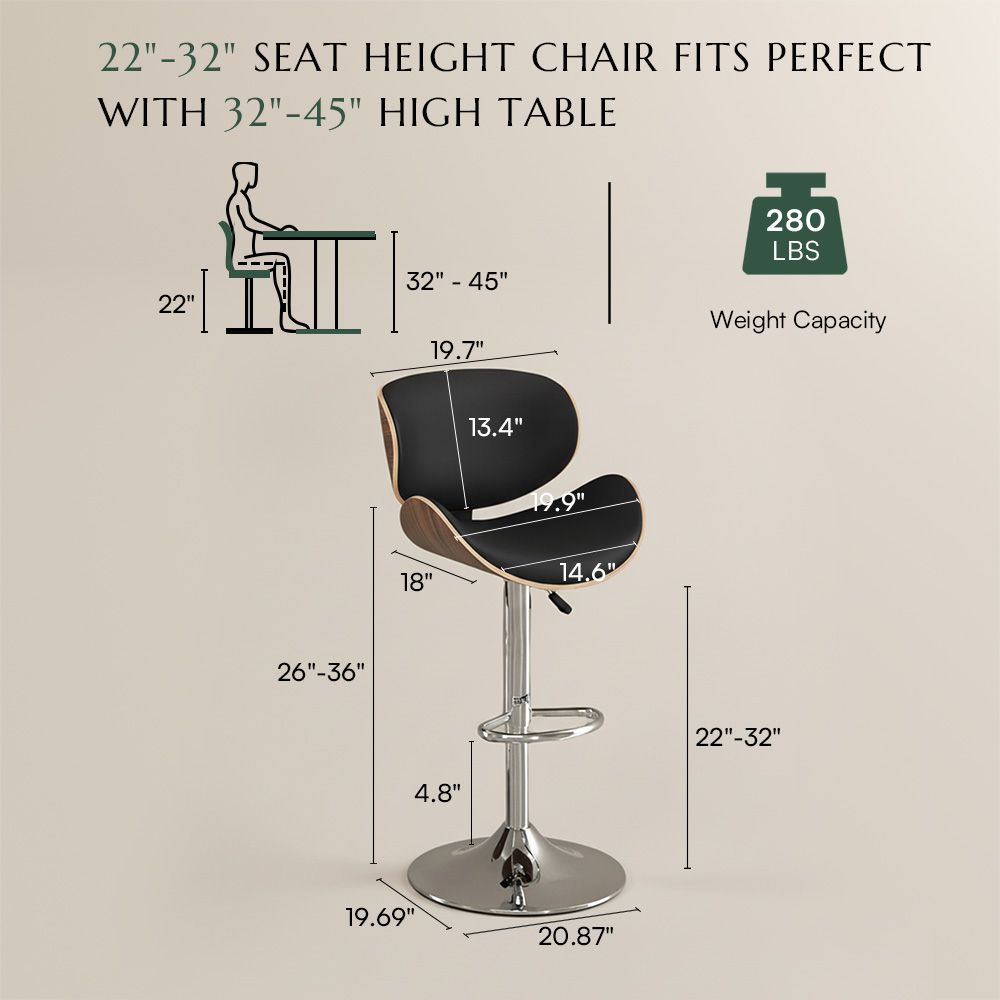 Hector Black & Walnut PU Leather Bar Stools & Counter Stools