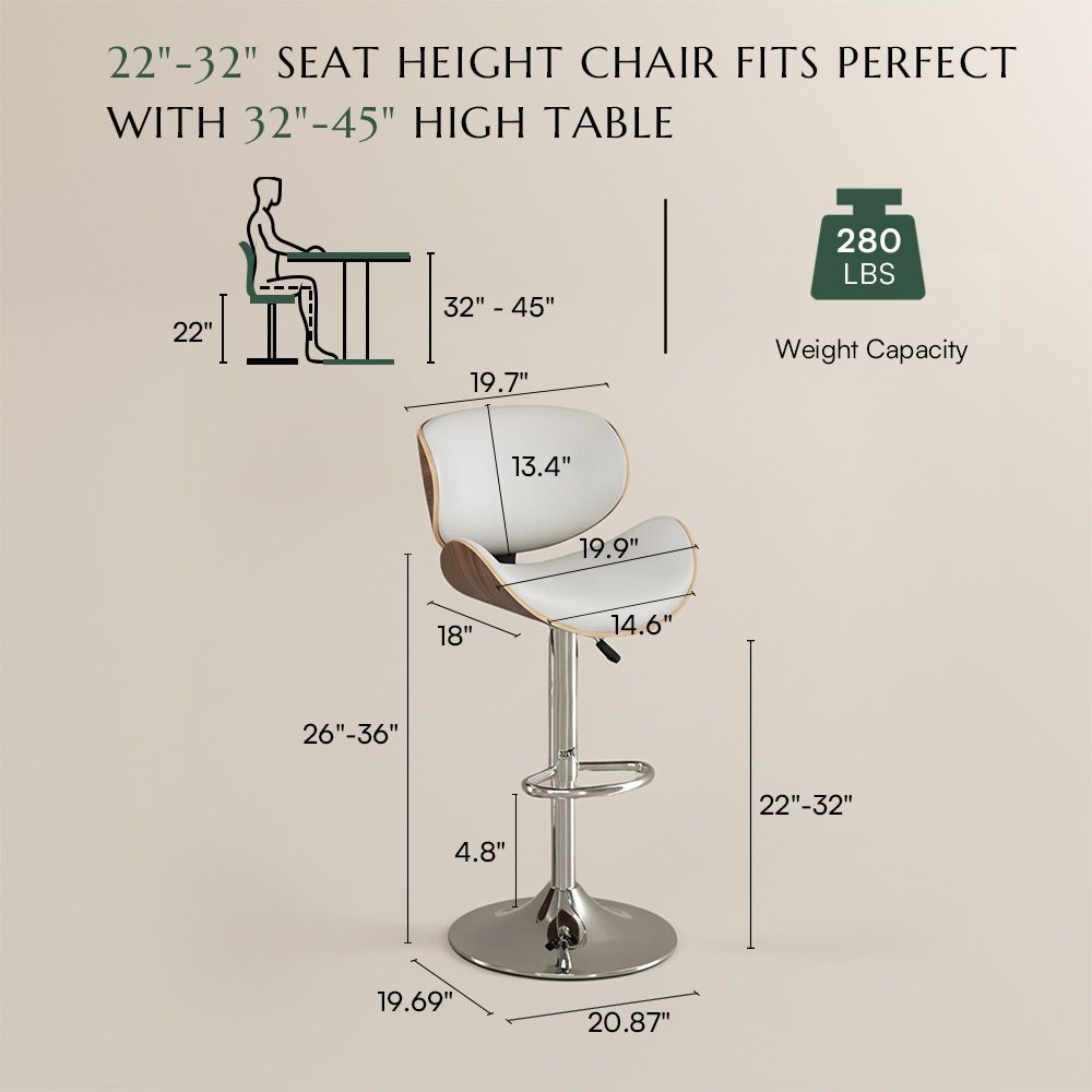 Leather White & Walnut PU Leather Bar Stools & Counter Stools