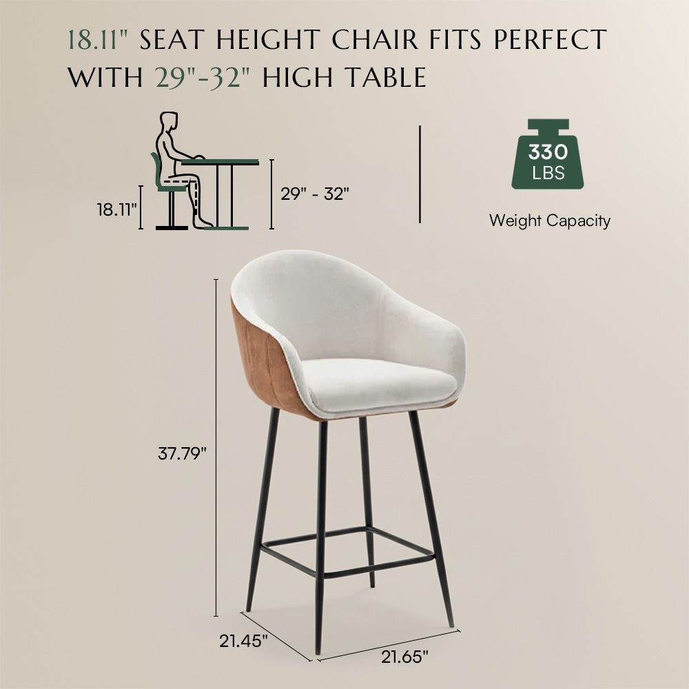 Upholstered Beige & Brown Fabric & Metal Bar Stools & Counter Stools