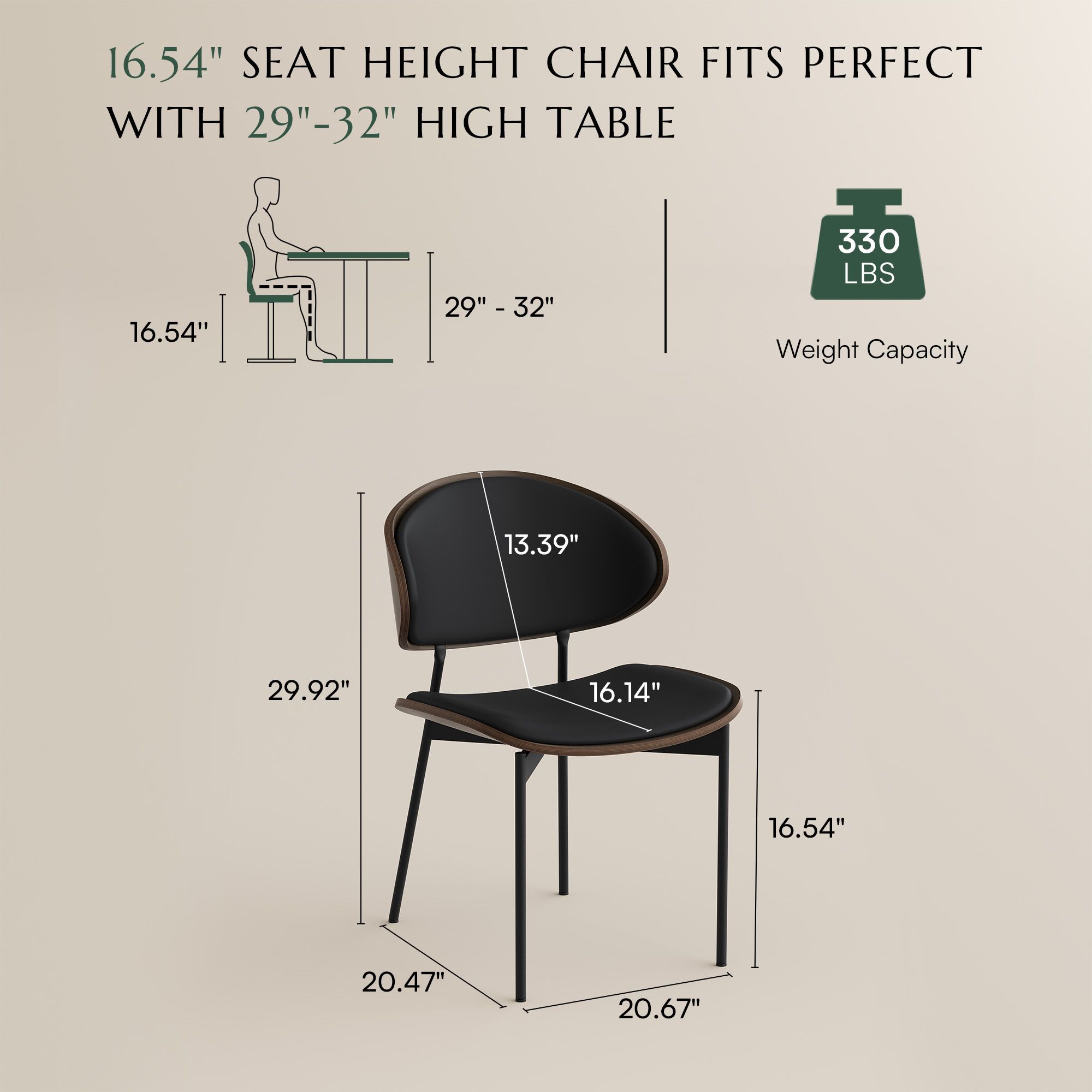 Modern Black & Walnut PU Leather Dining Chairs