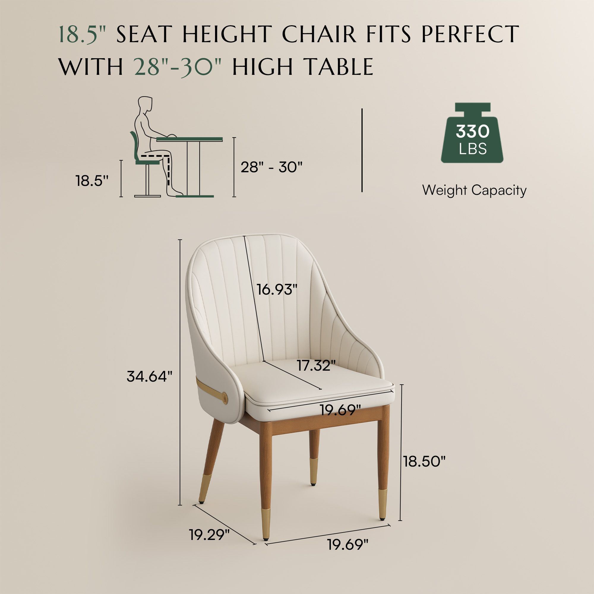 Armchairs Light Gray & Gray Faux Leather & Linen Dining Chairs