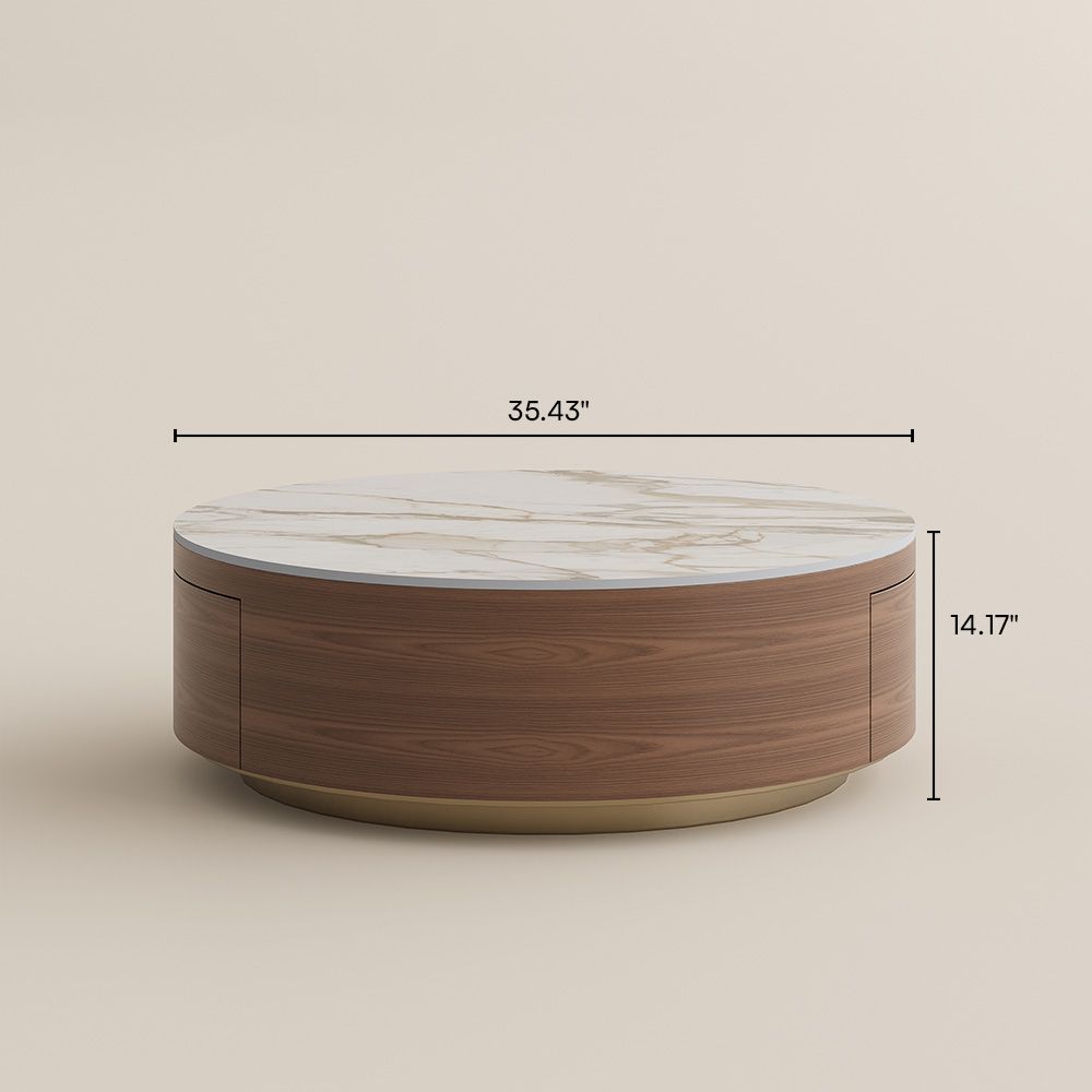 Brown Walnut & White Sintered Stone Coffee Tables