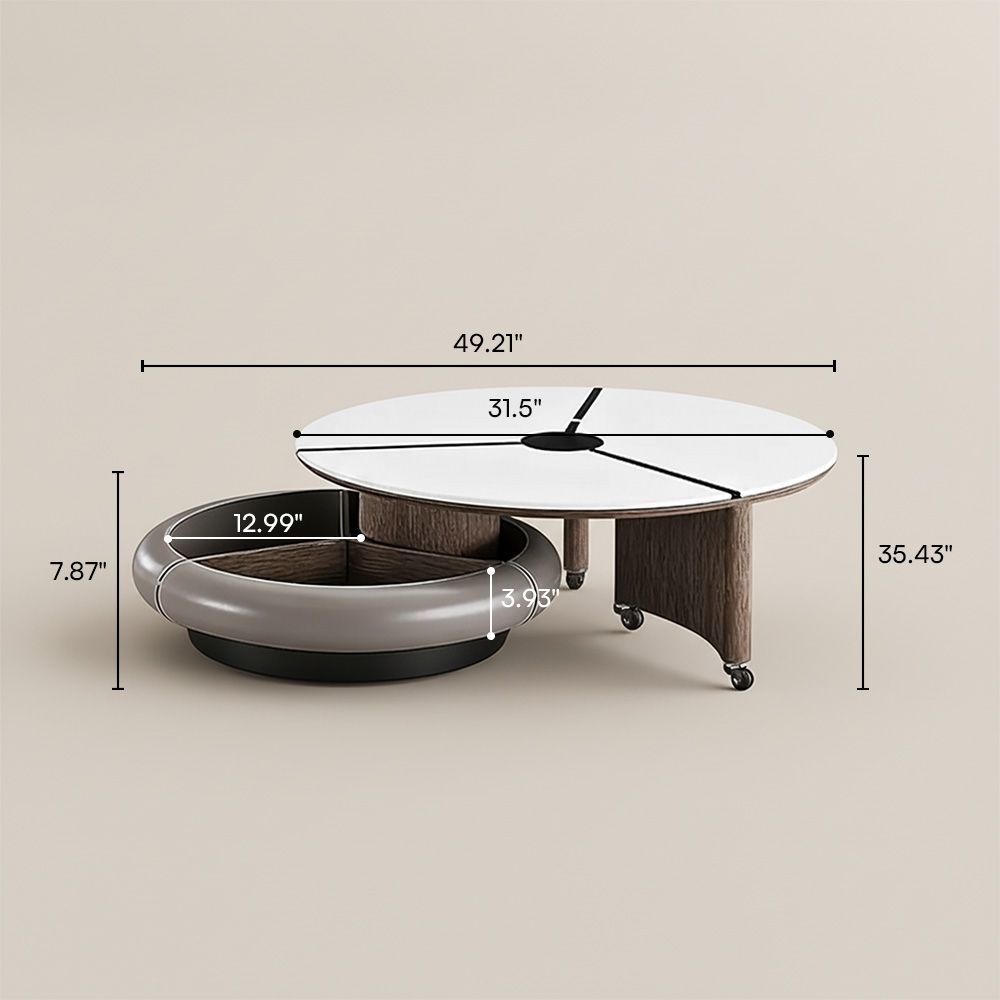 Modern Rotating Coffee Table,with Microcrystalline Stone Tabletop & Storage