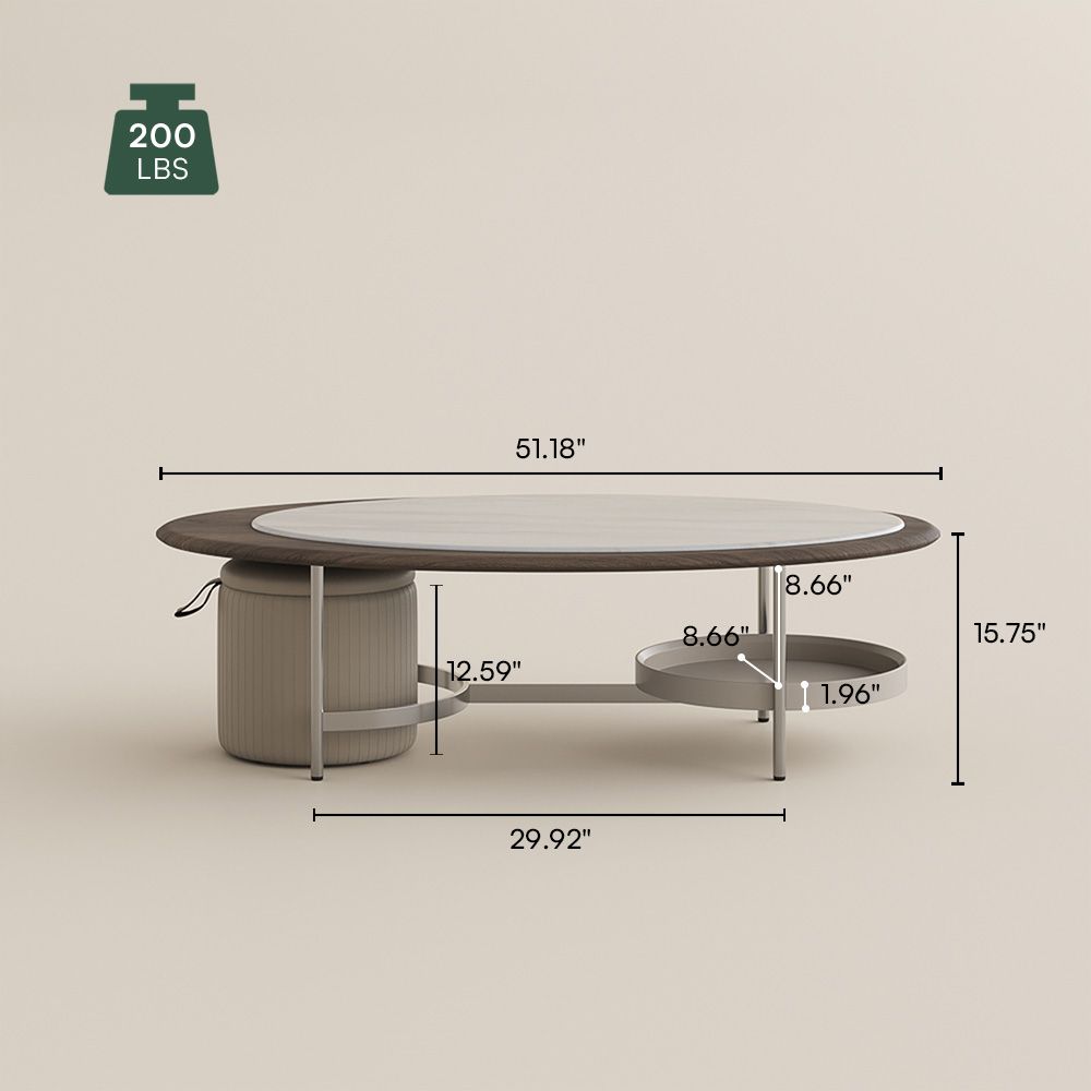 White Walnut & Gray Glossy Stone Coffee Tables