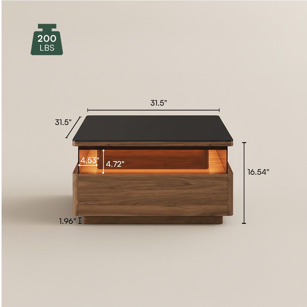 with LED Light Dark Wood & Black MDF Coffee Tables