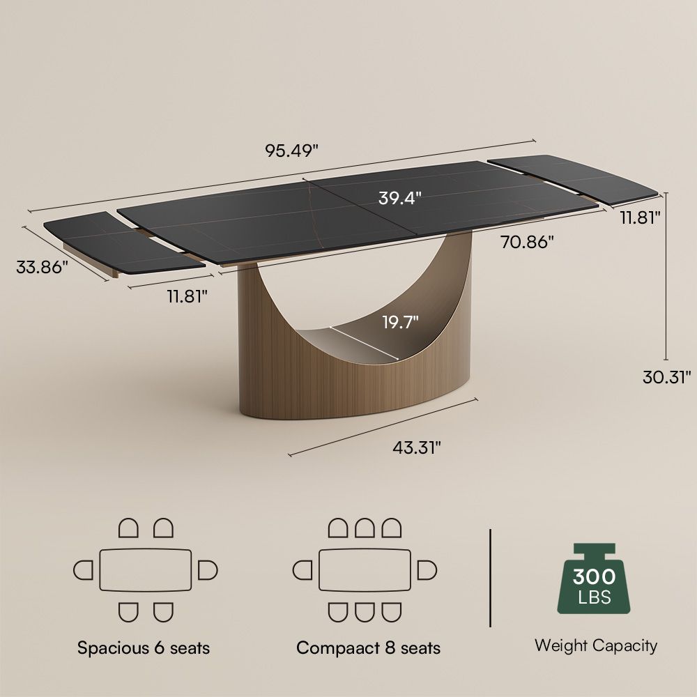 Extendable Black Matte Sintered Stone Extendable Dining Tables