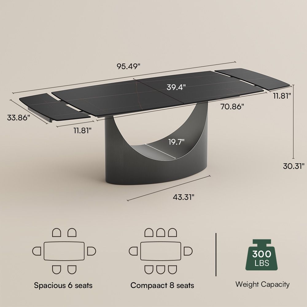 Extendable Gray & Black Matte Sintered Stone Dining Tables