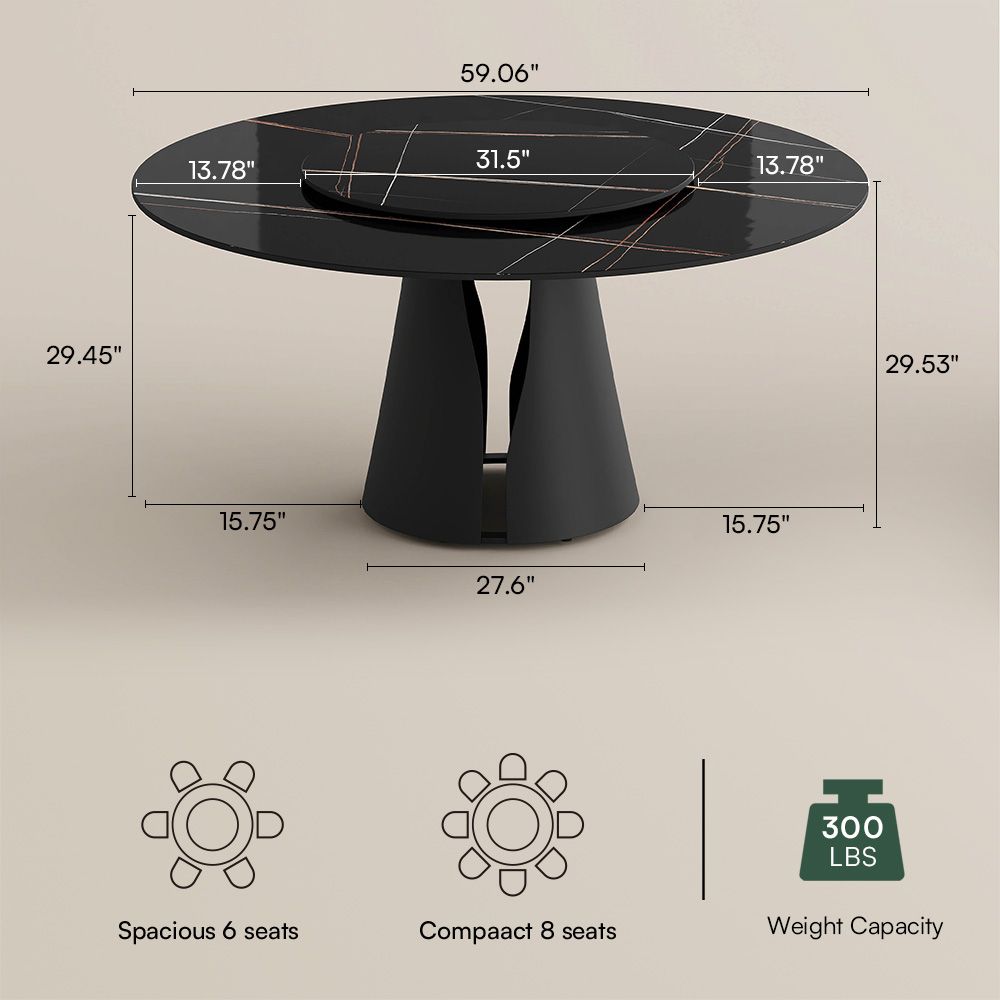 Black Black Glossy Sintered Stone Dining Tables