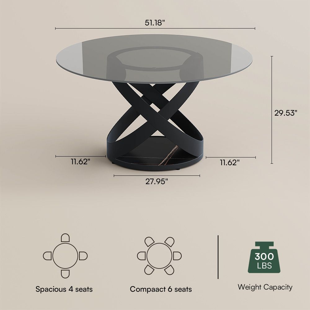 Pedestal Smoked Gray Tempered Glass Dining Tables