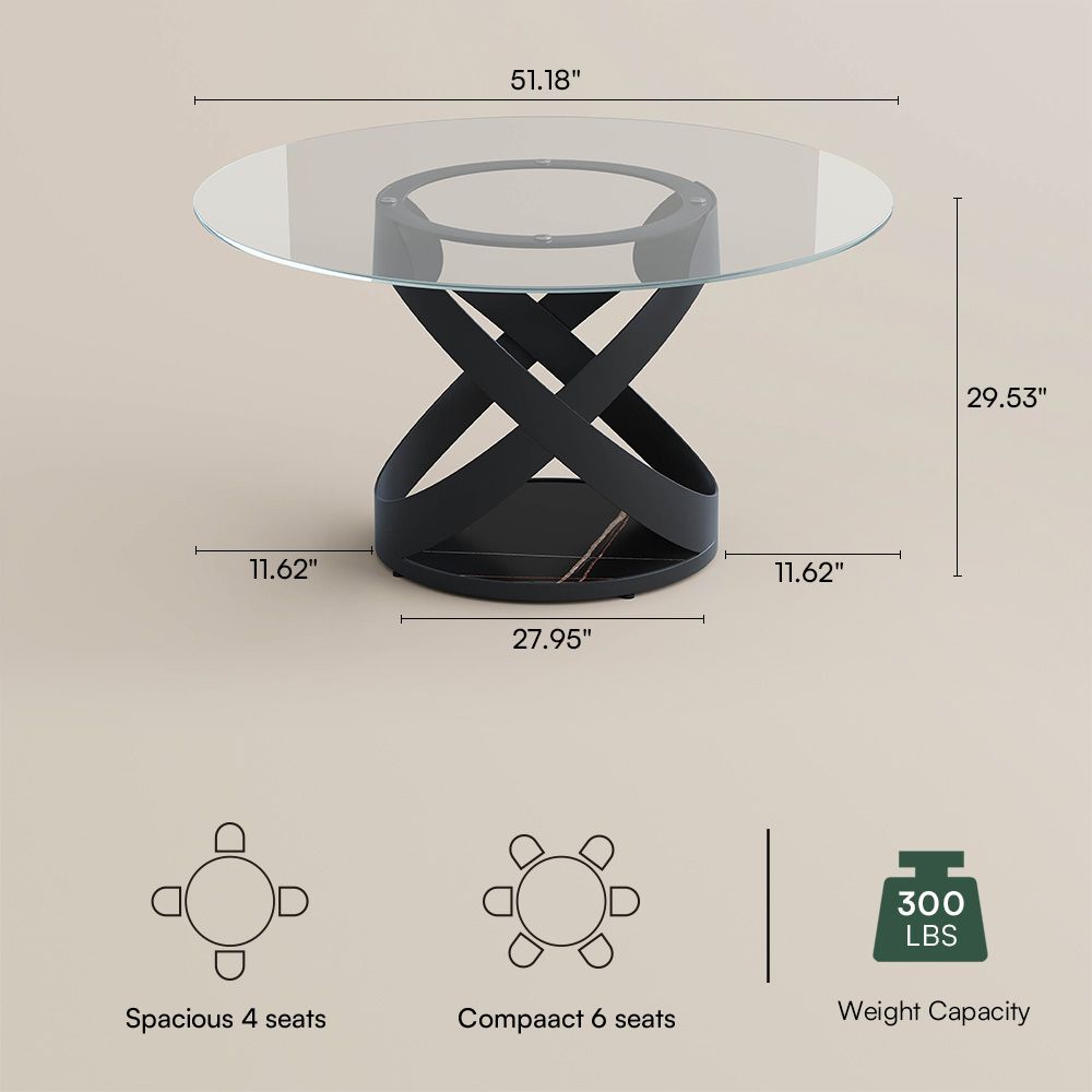 Partial Assembly Required Clear Tempered Glass Dining Tables