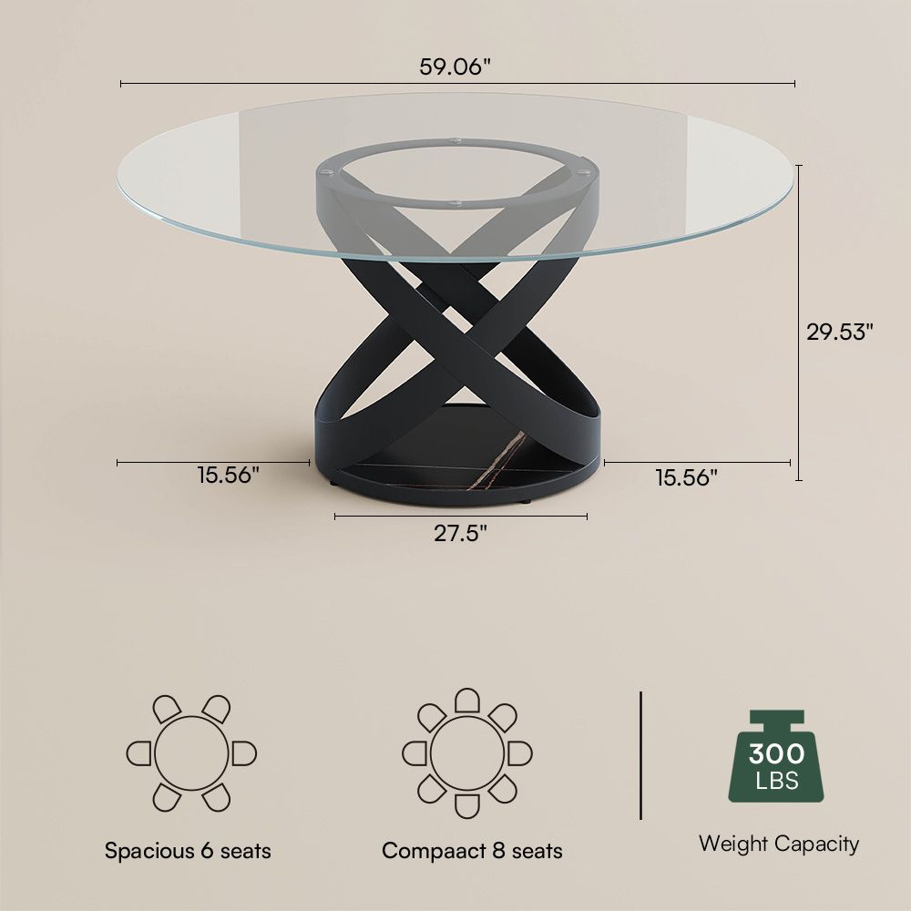 Maxwell Clear Tempered Glass Dining Tables