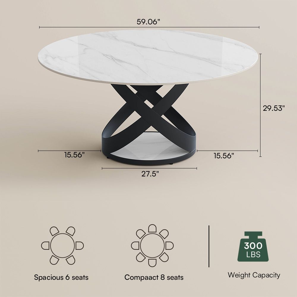 Round White & Black Sintered Stone Dining Tables