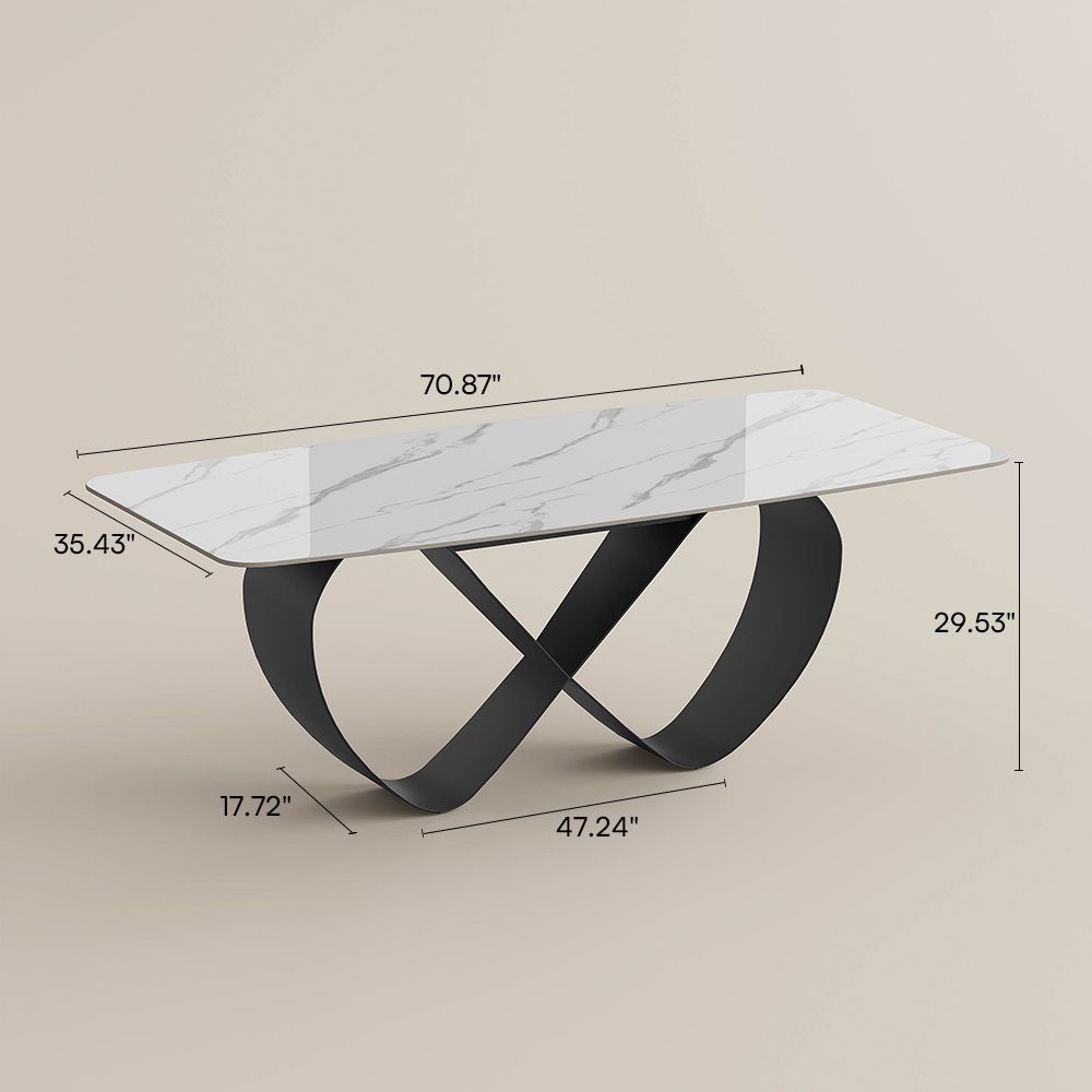Metal Base Glossy White Sintered Stone Dining Tables