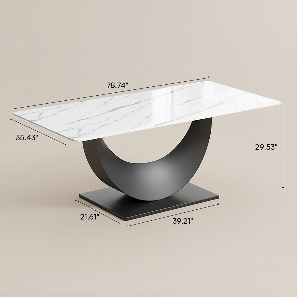 Rectangular White & Silver Glossy Sintered Stone Dining Tables