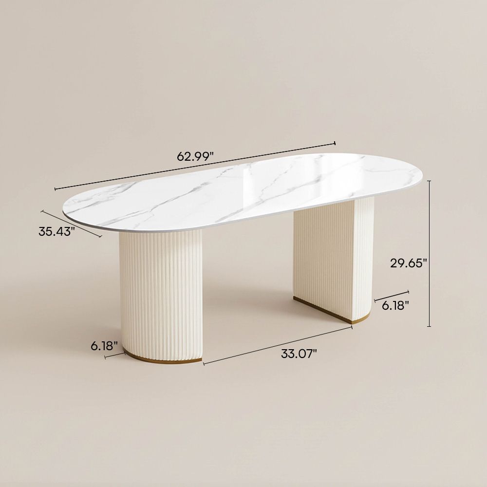 Seats 6 White Glossy Sintered Stone Dining Tables