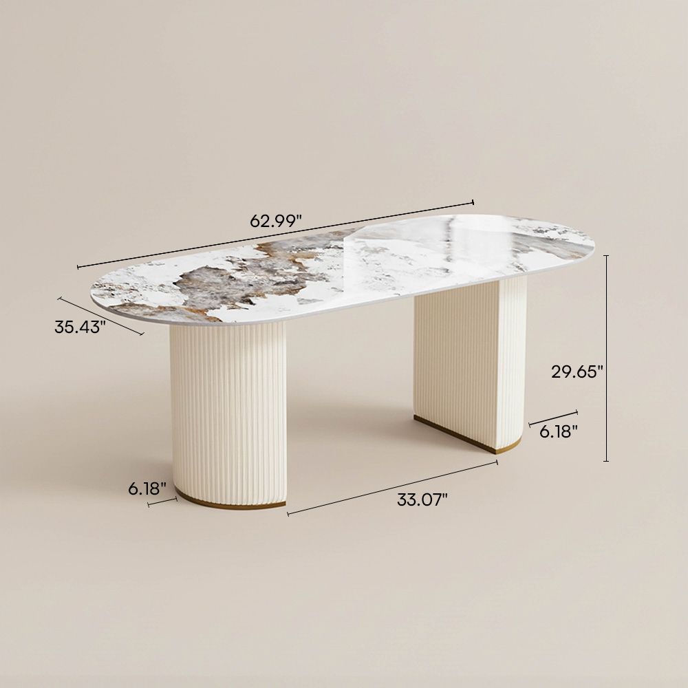 Beige Pandora Glossy Sintered Stone Dining Tables